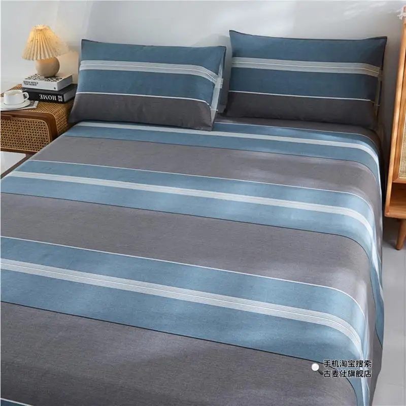 Old-Fashioned Coarse Cloth Bed Sheet Single Thickened Three-Piece Cotton Simple Stripe Cover Student Summer...