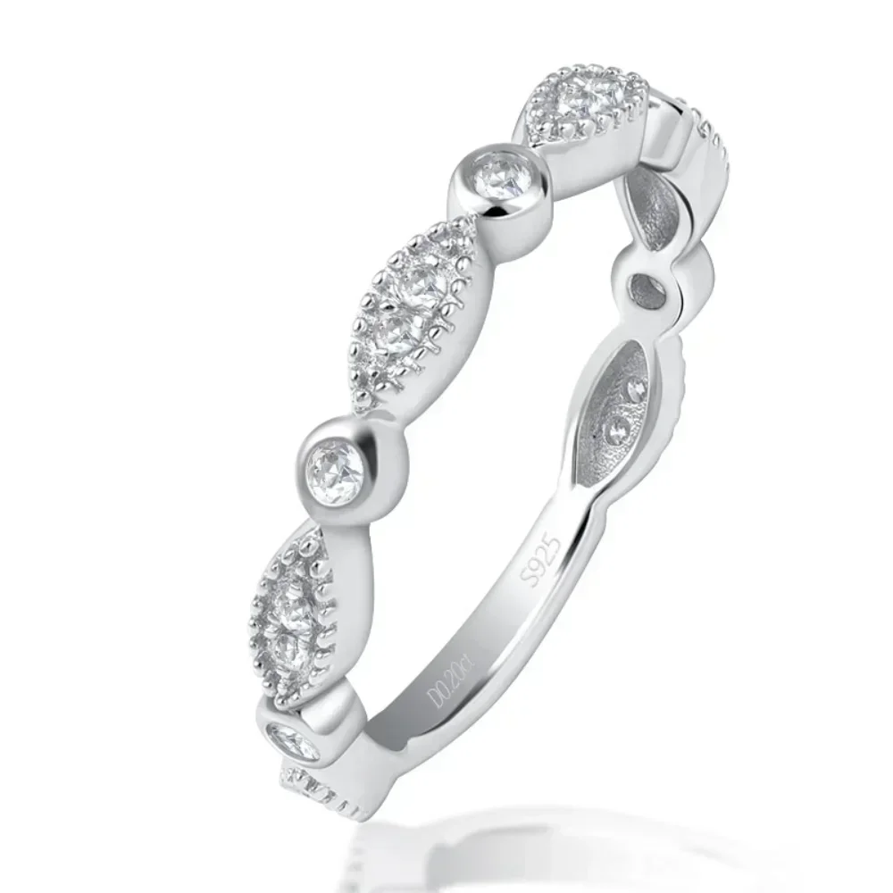 LinkerLove Moissanite Wedding Band D VVS1 Lab Created Marquise Diamond Ring for Women S925 Sterling Silver Half Eternity