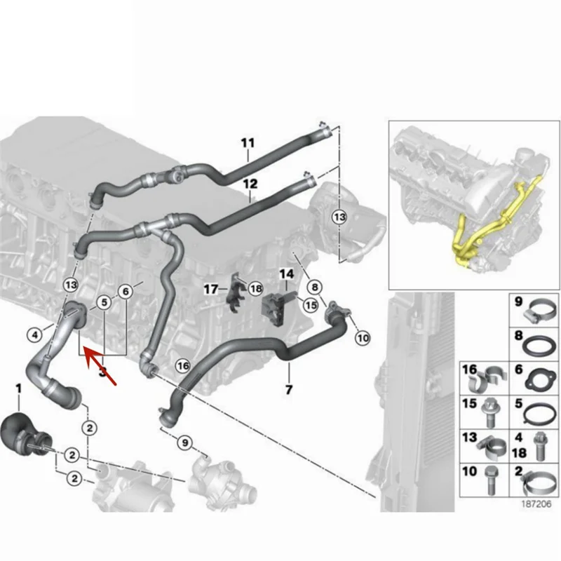 Водяная труба охлаждения автомобильного двигателя для BMW 1 3 5 6 7 серии X1 X3 X5 Z4