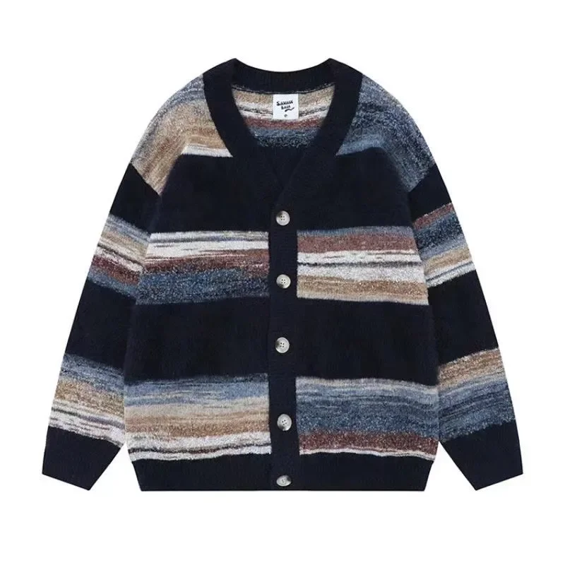 Осень 2024 новая японская винтажная полосатая куртка в стиле Idle вязаный кардиган