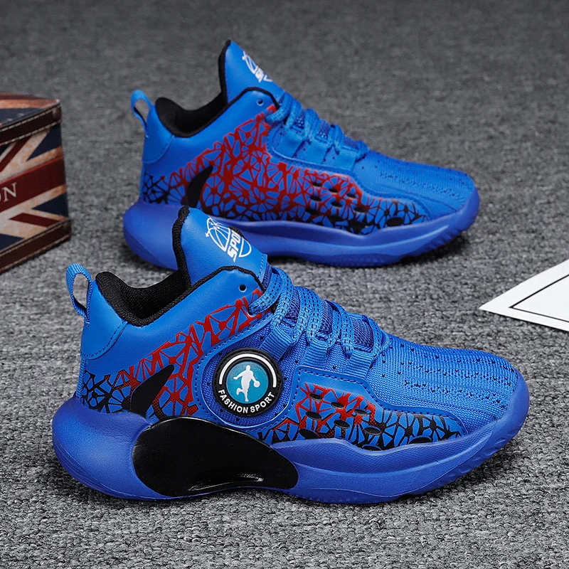 Spring Knit Brand Children's Basketball Sneakers Breathable Non-slip Boy's Basketball Training Shoes Sports Comfy Shoes For Kids