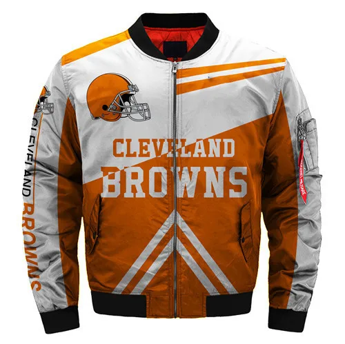 

Cleveland Men Warm Winter Jacket coat stitching 3D Digital Print baseball uniform football Browns zipper Bomber Jackets