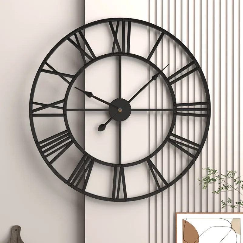 

Modern 3D Large Wall Clocks Roman Numerals Retro Round Metal Iron Accurate Silent Nordic Hanging Ornament Living Room Decoration