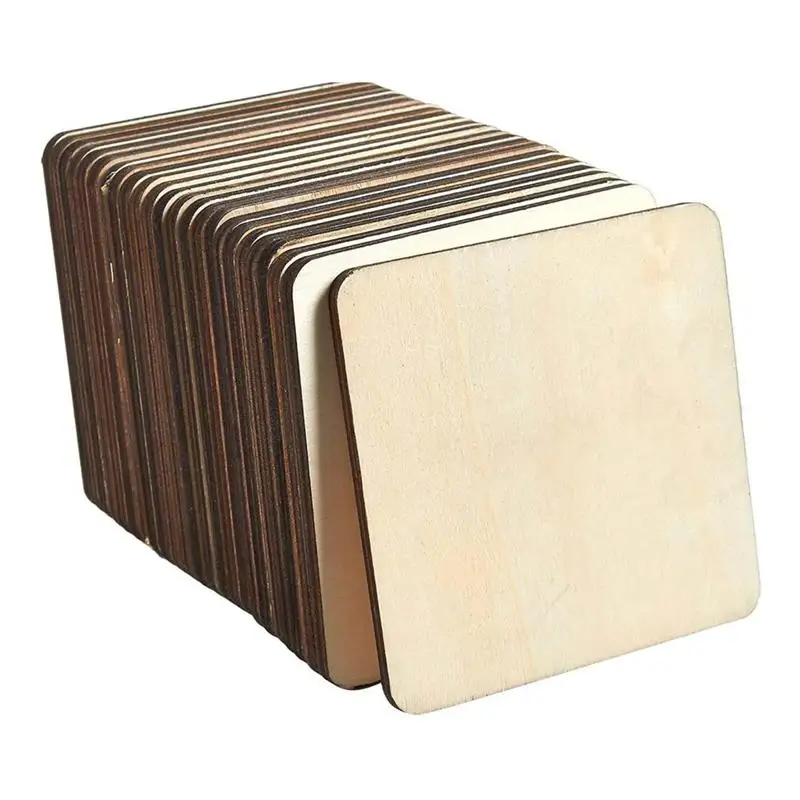 

Unfinished Wood Pieces Square Blank Wood Natural Slices DIY Crafts