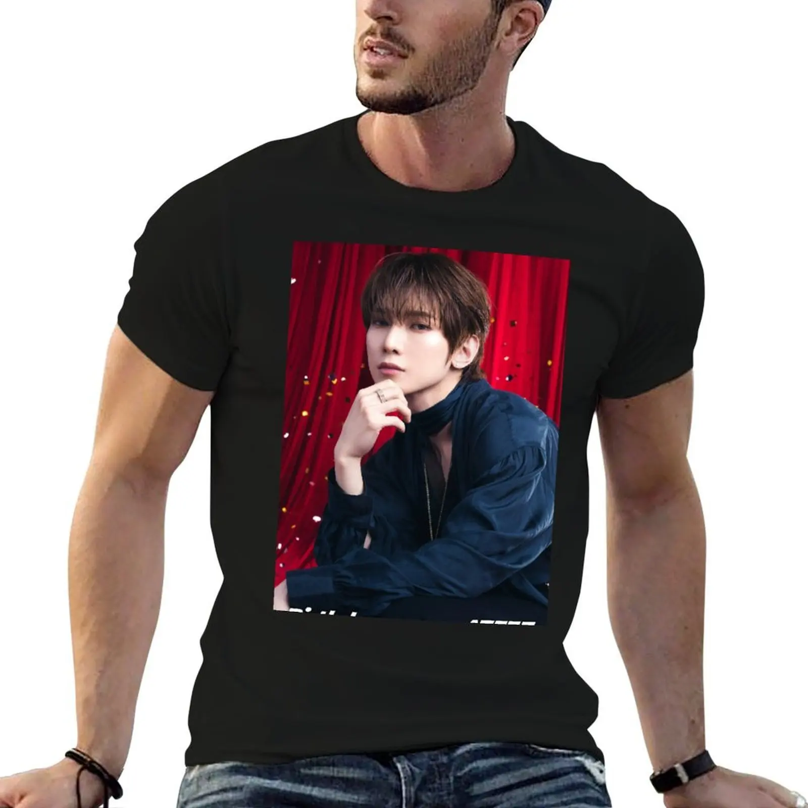Фото Футболка YEOSANG Birthday ATEEZ KPOP, мужские футболки, хлопковые футболки для мужчин, белая футболка в стиле аниме, футболка №1