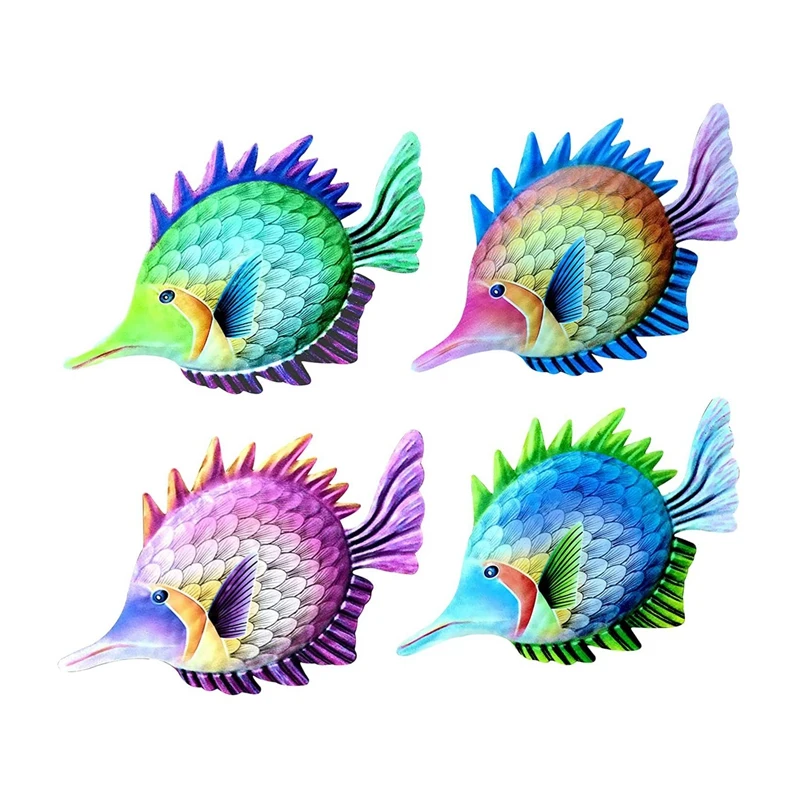 

Metal Fish Wall Decor, 4Pcs Metal Fish Outdoor Wall Art Sea Life Art Metal Wall Sculpture Hanging Decor For Garden Decor