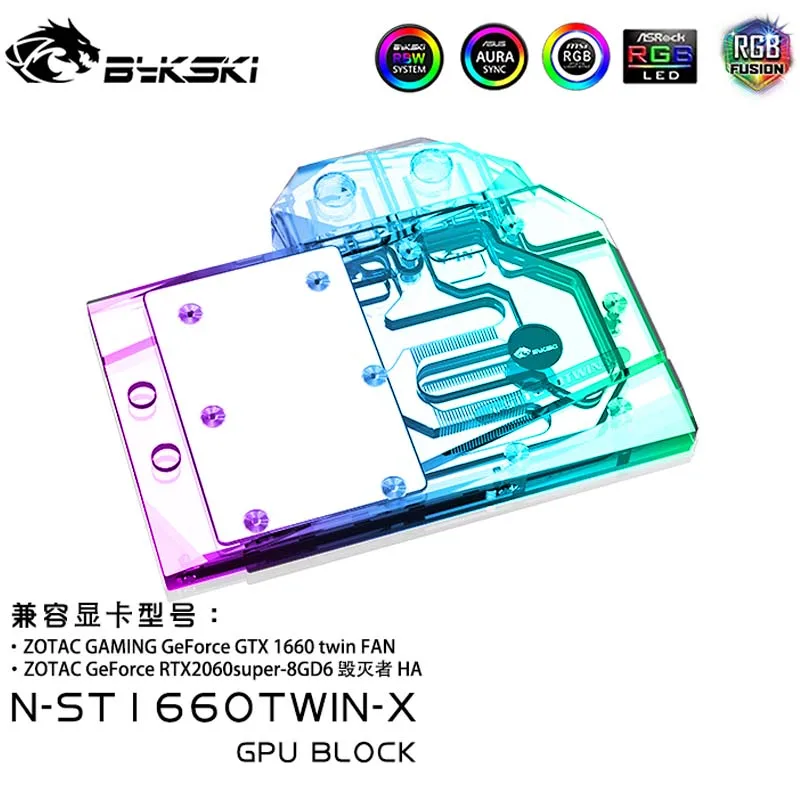 

Bykski N-ST1660TWIN-X,GPU Water Block For ZOTAC Gaming Geforce GTX1660 Twin Fan/RTX2060 Super 8GD6 Graphics Card,VGA Cooler