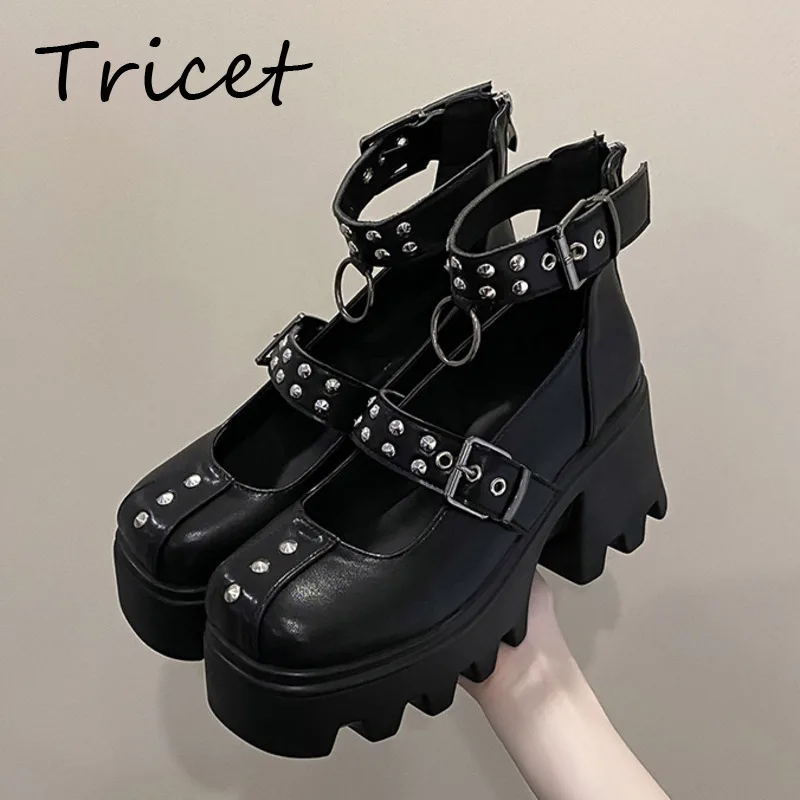 

Fashion Women's Thick Bottom High Heels Big Size 42 Female Party Pumps Buckle Strap Punk Shoes 2022 Ladies Sandals Casual Shoes
