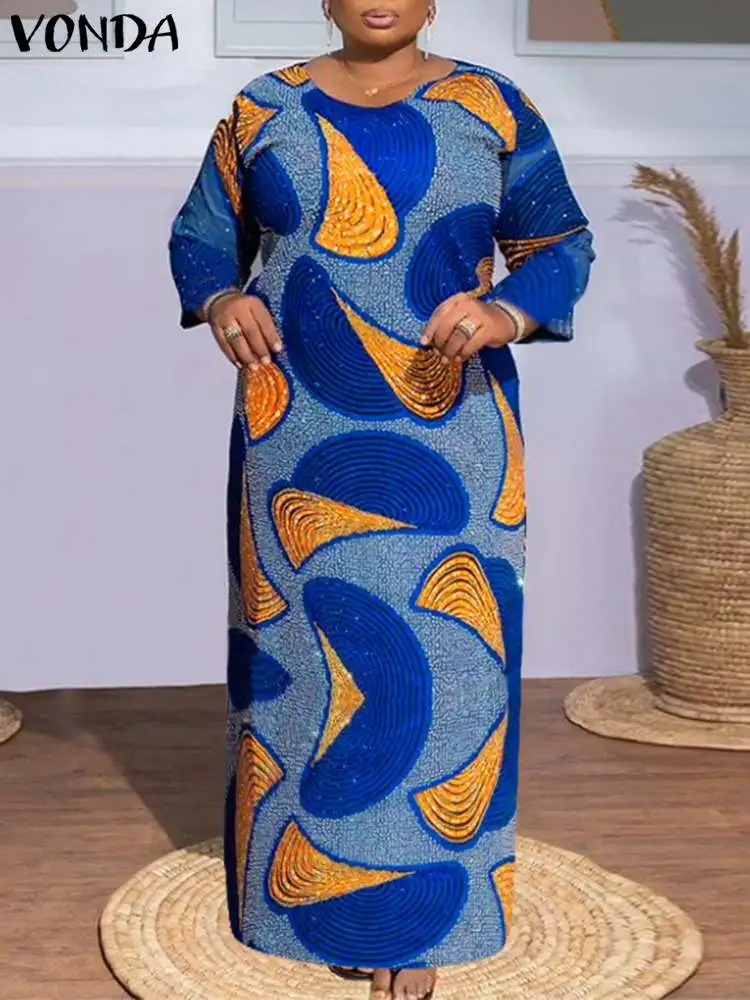 Плюс размер 5XL VONDA 2024 богемное платье макси летнее женское винтажное с длинным