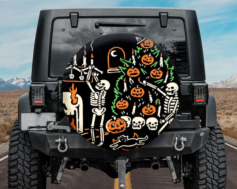 

Creepy Skeleton Halloween Spare Tire Cover, Halloween Season, Halloween Decor, Trick Or Treat Halloween Tire Cover, Backup