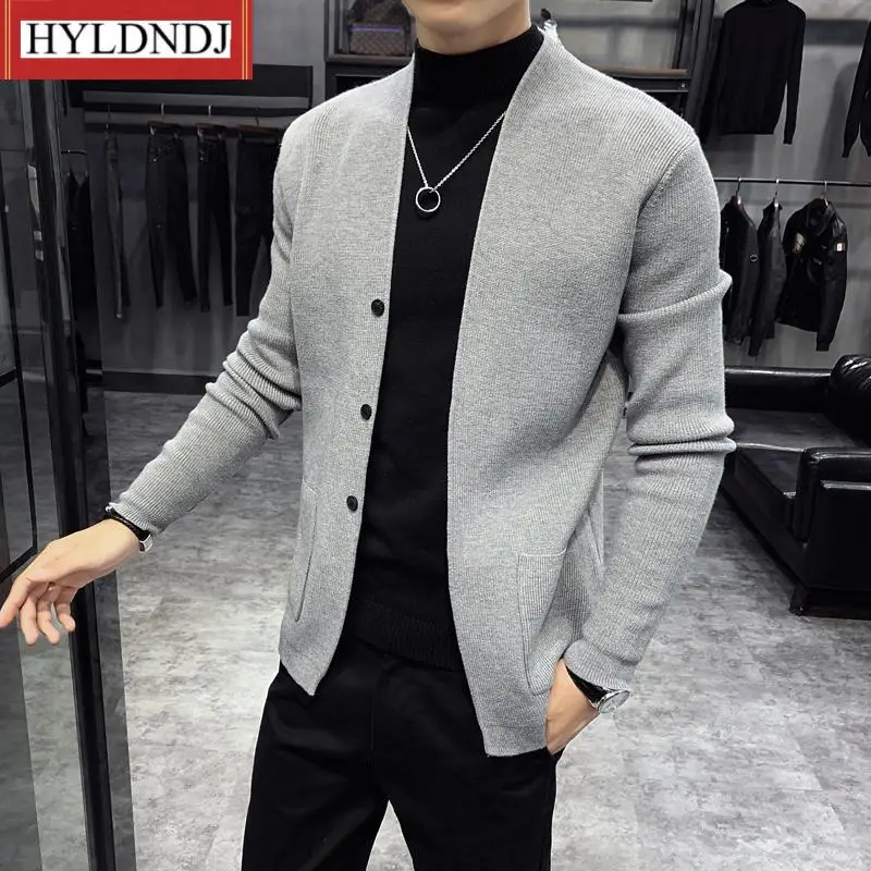 Korean Sweater Men Autumn New Cardigan Men Clothing Fashion Button Decor Front Pocket Loose Casual Mens Cardigan 3Color 3Xl