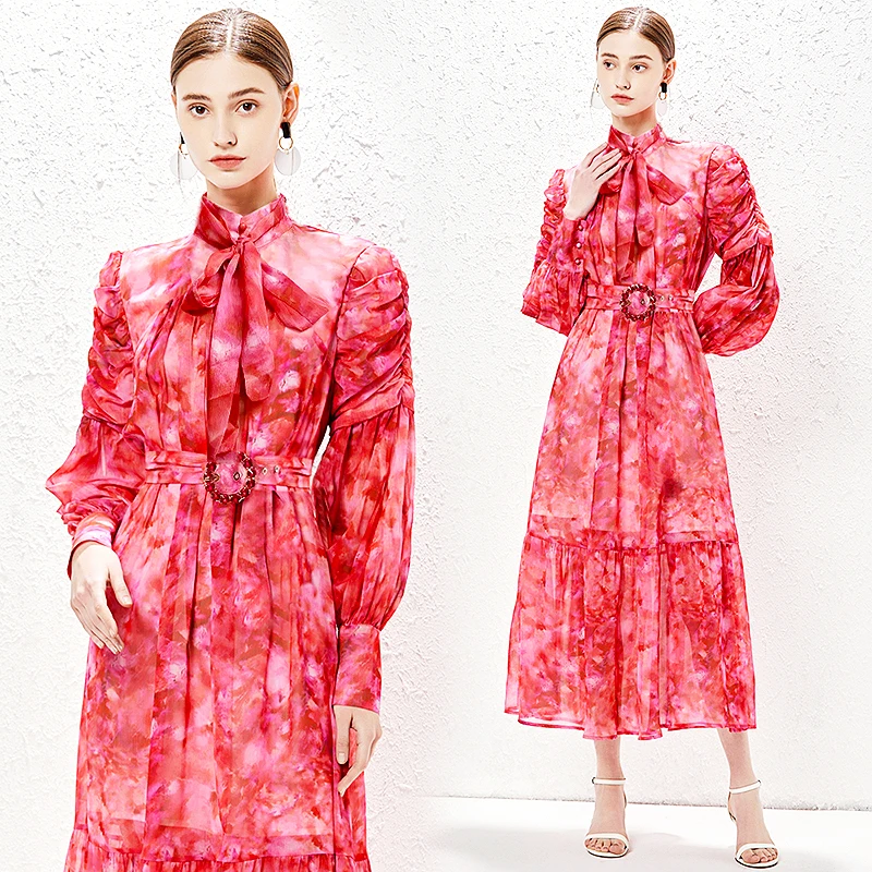 

High Fashion Party Clothes Dresses For Women Lantern Sleeve Printed Long Dress Spring Summer Designer New Women's Dress SL415