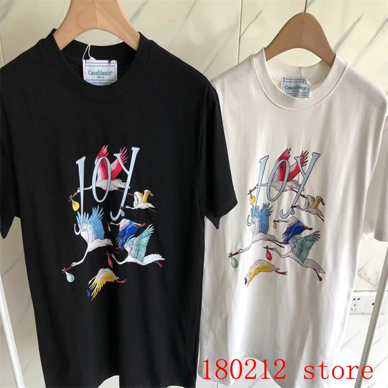 

Black White JOY Casablanca Colorful Flying Crane Print T shirt Oversize Men Women High Quality Cotton Loose T-Shirt