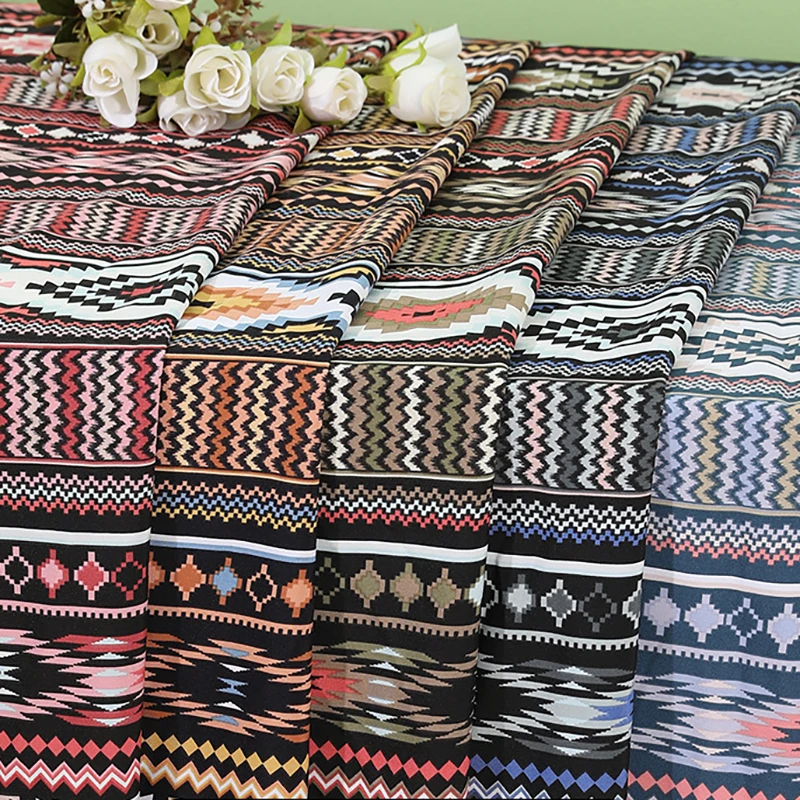 

High Elasticity Popular Ethnic Style Print Fabric For Travel Shawl Skirt Shirt Headdress DIY And Bedding Materials
