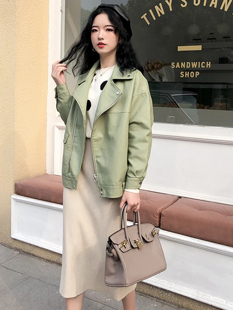 New Autumn Women Faux Leather Jacket Motorcycle Leather Jacket Black Loose Outwear Leather Jacket Women Jackets for Women