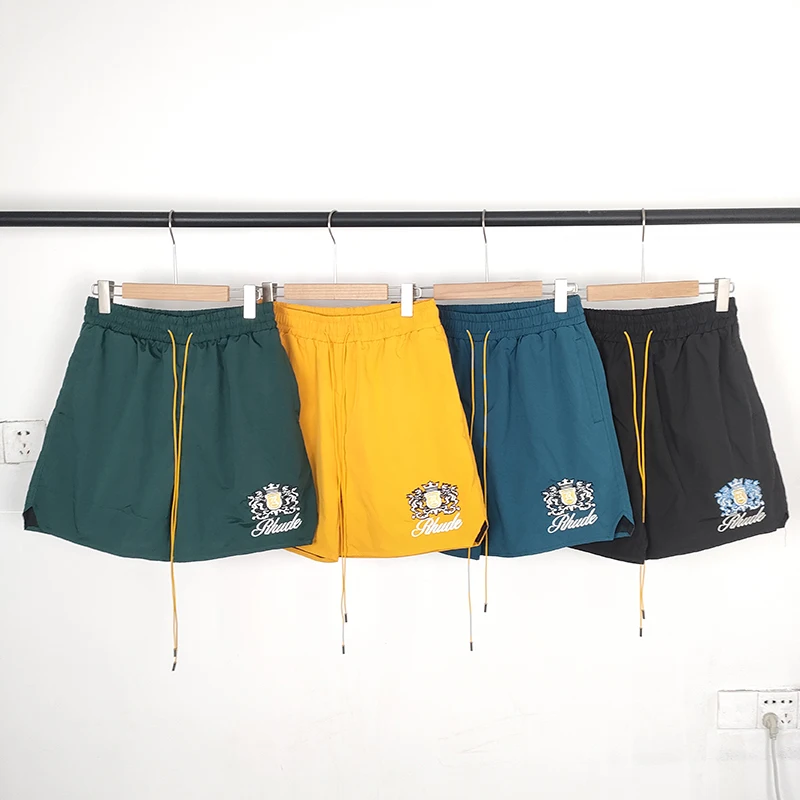 

2023SS Simple Ribbon Striped Streetwear Rhude Shorts Men Women 1:1 Inside Mesh Embroidery Logo Green Blue Black RHUDE Breeches