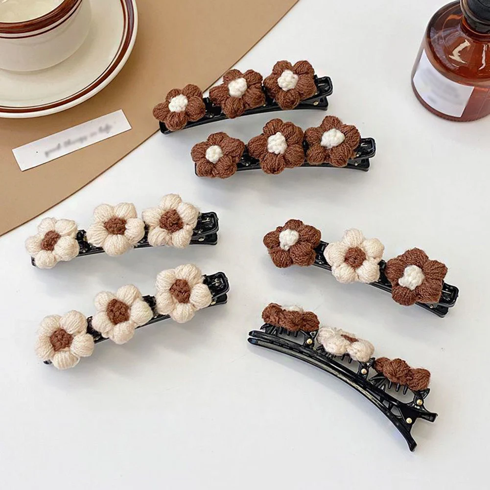 

Плетеный цветок шерстяная нить захват клипсой женский осенний и зимний зажим для волос задняя часть головы большой зажим Акула плюшевый с к...