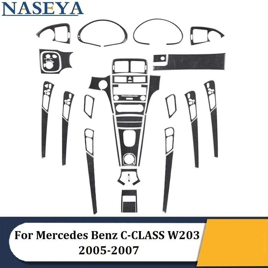 

Для Mercedes Benz C-CLASS C CLASS W203 2005 2006 2007, черные наклейки из углеродного волокна для автомобиля, декоративные аксессуары для интерьера автомобиля