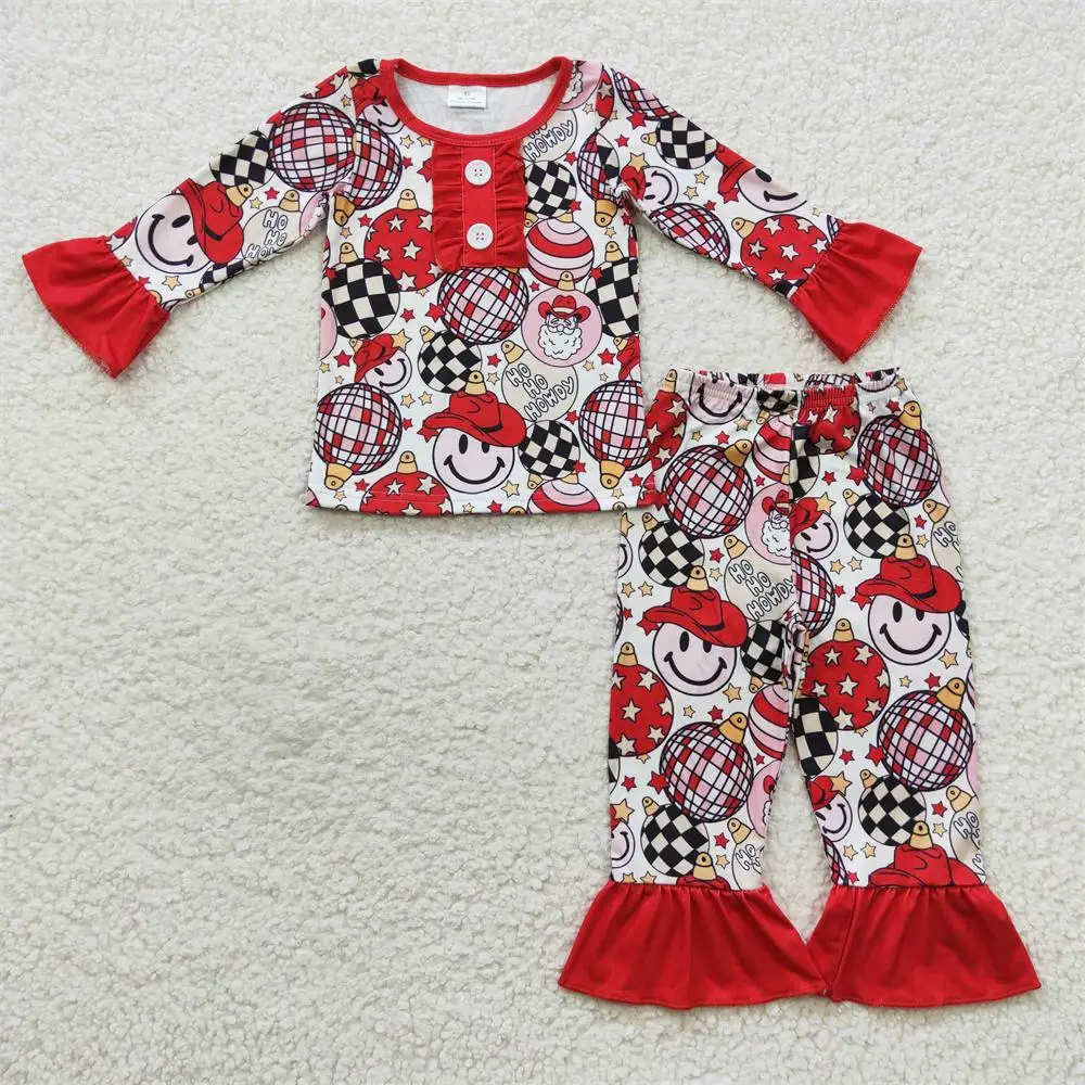 

Wholesale Children Christmas Santa Lights Pajamas Baby Girl Long Sleeves Howdy Set Kids Pants Sleepwear Toddler Outfit Nightwear