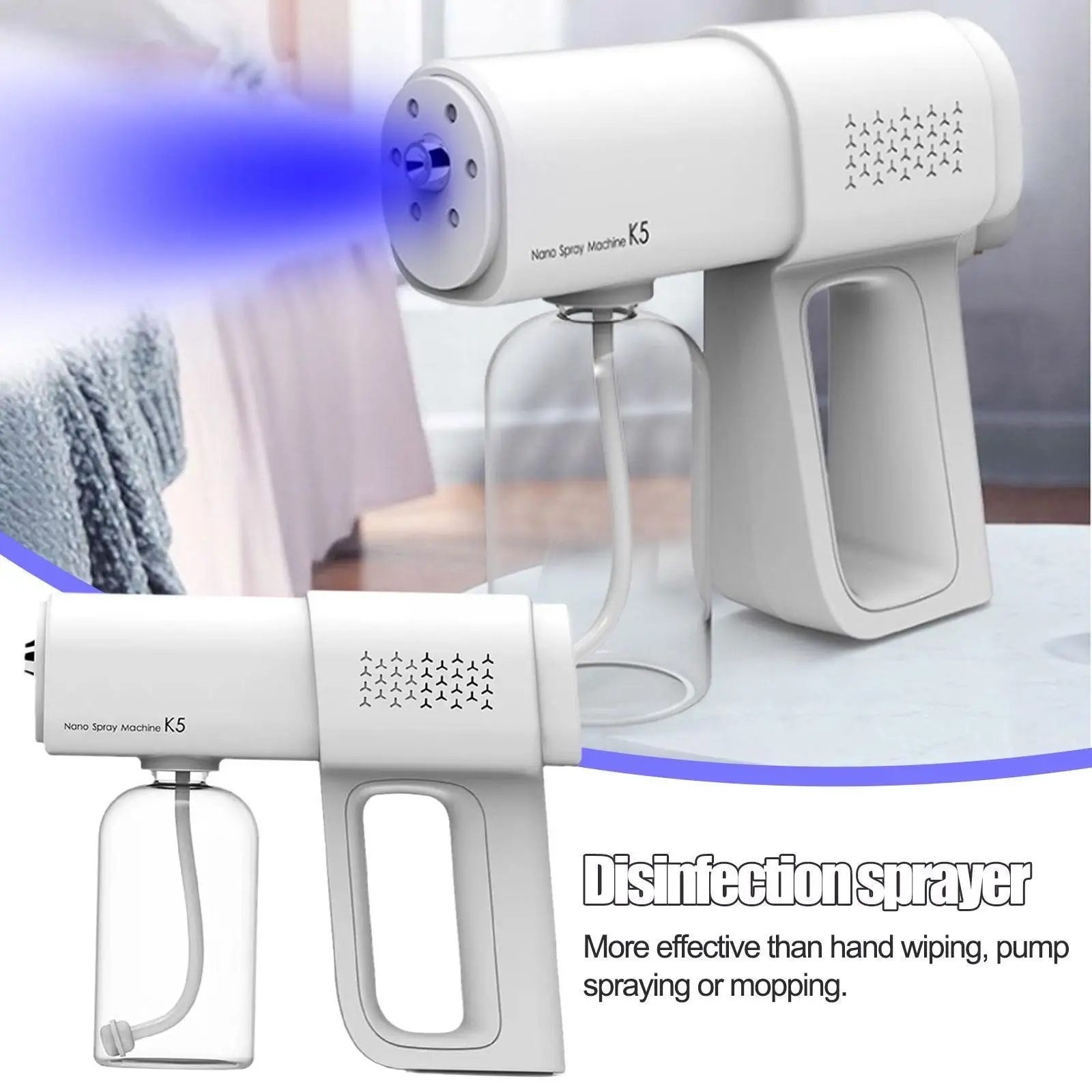 

380ml Electric Blue Light Steam Spray K5 Wireless Machine Sanitizer Gun Sprayer Atomization Type-c Disinfection Foggin A2x6