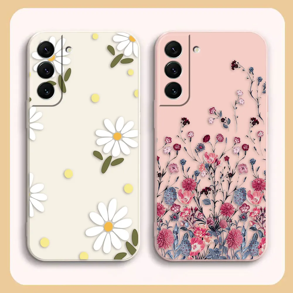 

Case For Samsung Galaxy S23 S21 S20 FE S11 S11E S10 S9 Ultra Plus 4G 5G Liquid silicone Case Pretty Flower