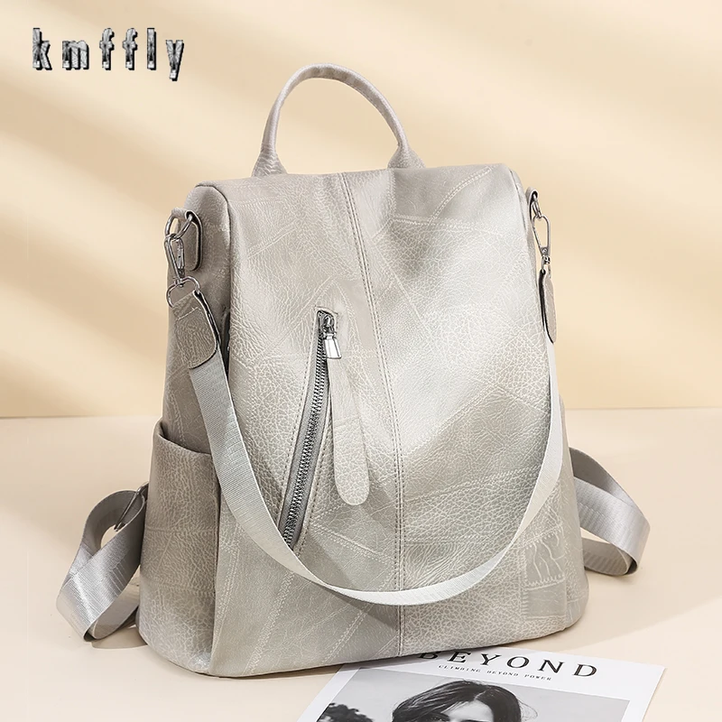

Women's Backpack Luxury Soft Leather Designer Style Girl School Bag High Quality Fabric Shoulder Bag Multi-Zip Anti-Theft Design