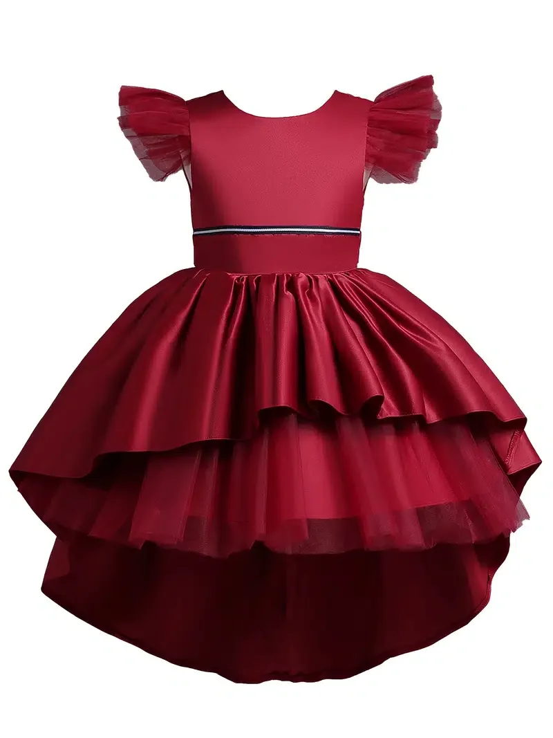 

Платье принцессы для девочек, платье с коротким рукавом и разрезом, женское платье для выступления, свадебное платье с цветами для вечеринк...