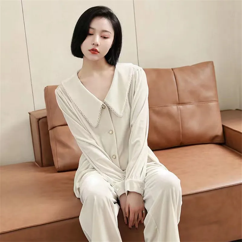 Pajamas Sets For Women Gold Velvet 2022 New Fashion Ladies Long-Sleeved Autumn Winter Home Clothes Homewear