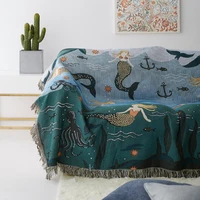 yaapeet mermaid pattern knitted sofa throw blanket universal sofa cover decorative for travel plane blanket living room decorate