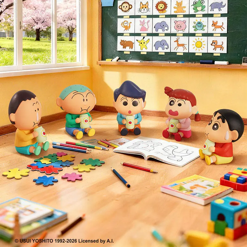 Фото Коллекционные фигурки Crayon Shin-Chan: серия Five Crew Action, слепые коробки, кавайные пакеты-сюрпризы, украшения и сувениры, креативные подарки, мультяшные куклы №2