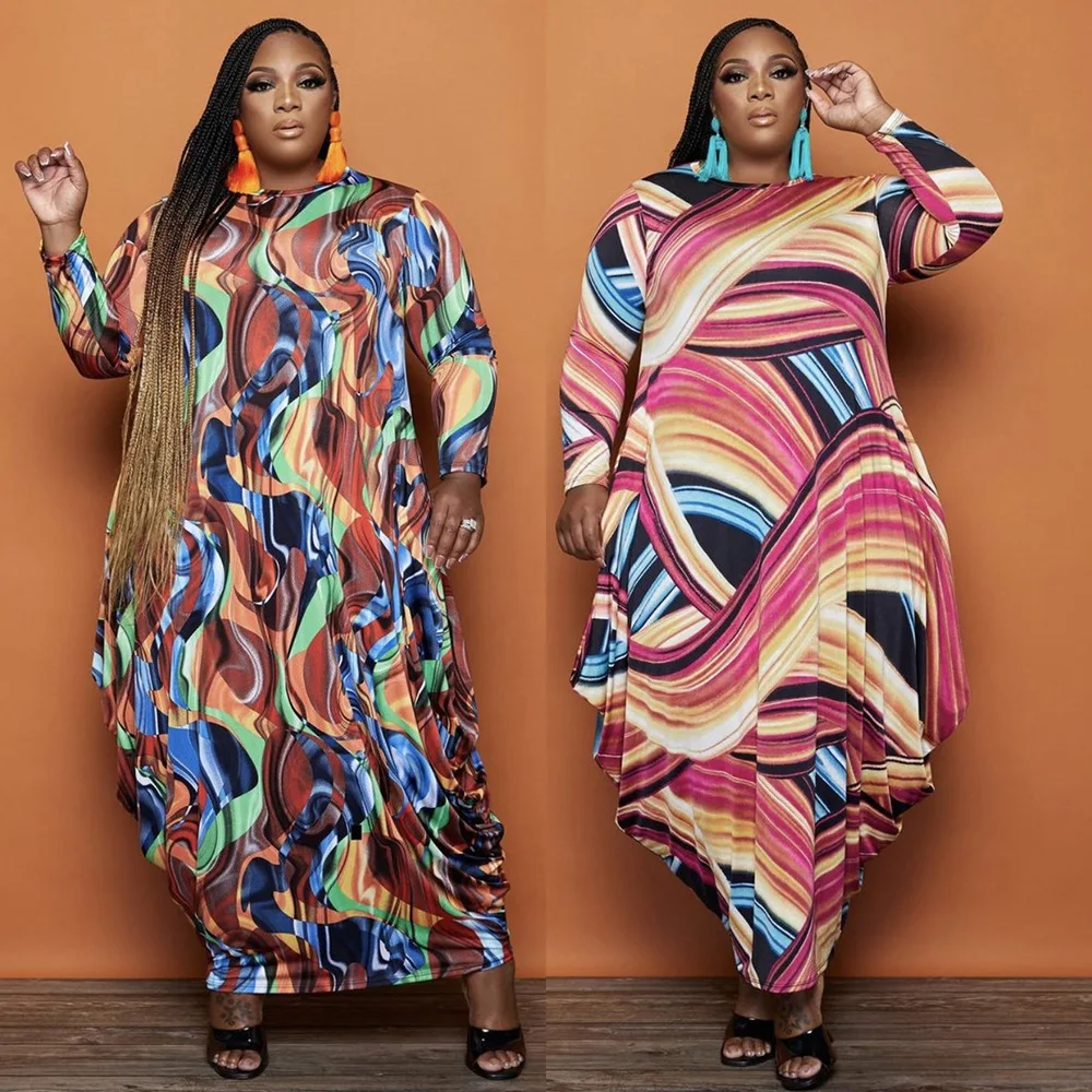 Plus Size Women's Printed Long Dress Sexy Dress Relaxed Casual Style Commuter Autumn/ Winter New long sleeve dresses for women