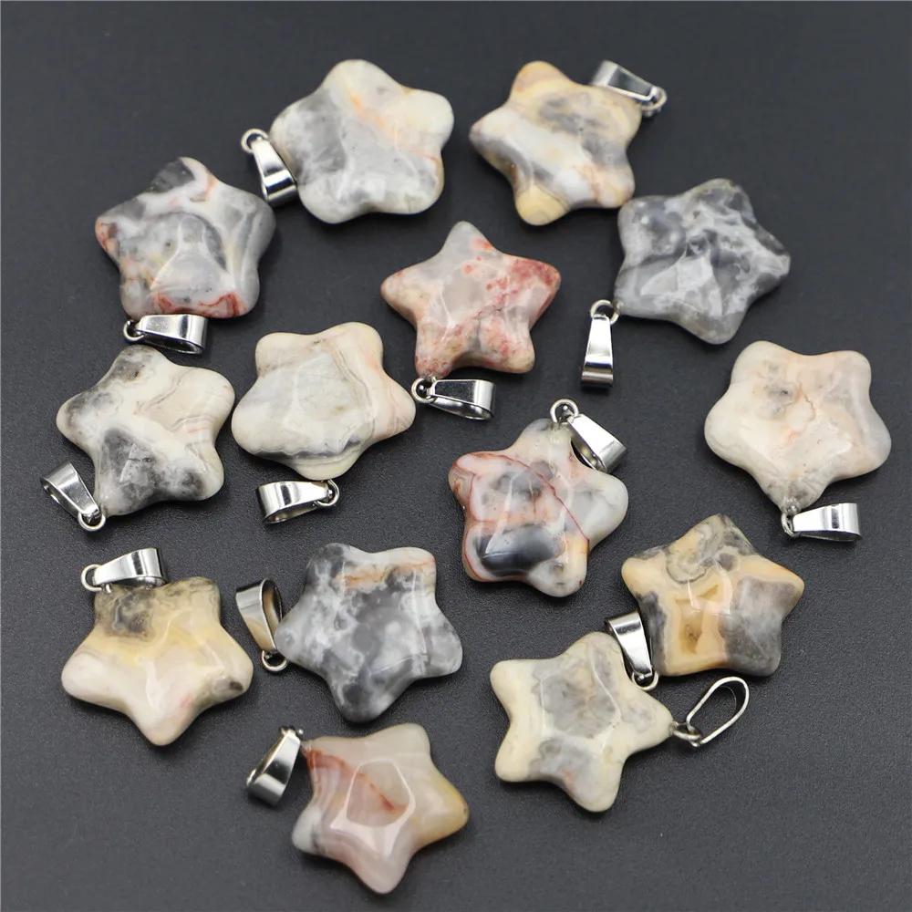 

Selling New Natural Crazy Onyx Agates Stone Five Pointed Star Reiki Charms Pendants For DIY Jewelry Making 25Pcs/Lot Wholesale