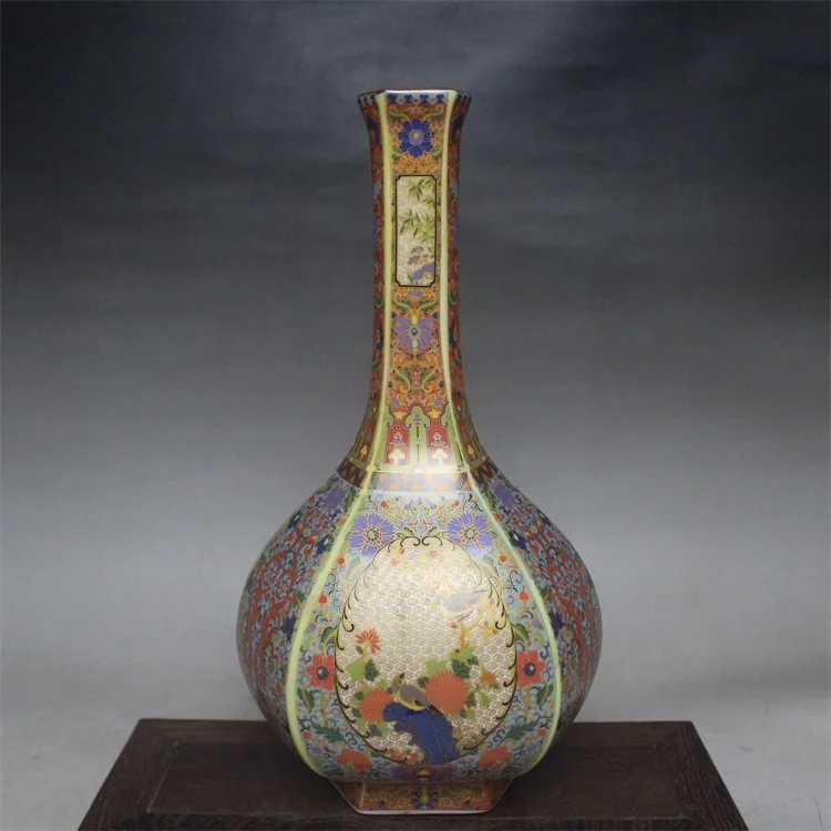 

Enamel Hexagonal Flower and Bird Vase Antique Vase Flower Arrangement Decoration Antique Porcelain Collection