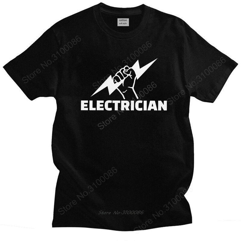 

Electrician T Shirt for Men Pure Cotton Tee Engineer Electrical Power Tshirts Short Sleeved Summer T-shirt Gift