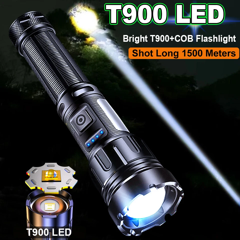 300w Powerful LED Flashlight 1500 Meter Torch Hard Light Tactical Flashlights 21700 Battery Dimmable Waterproof  Long Shot Lamp