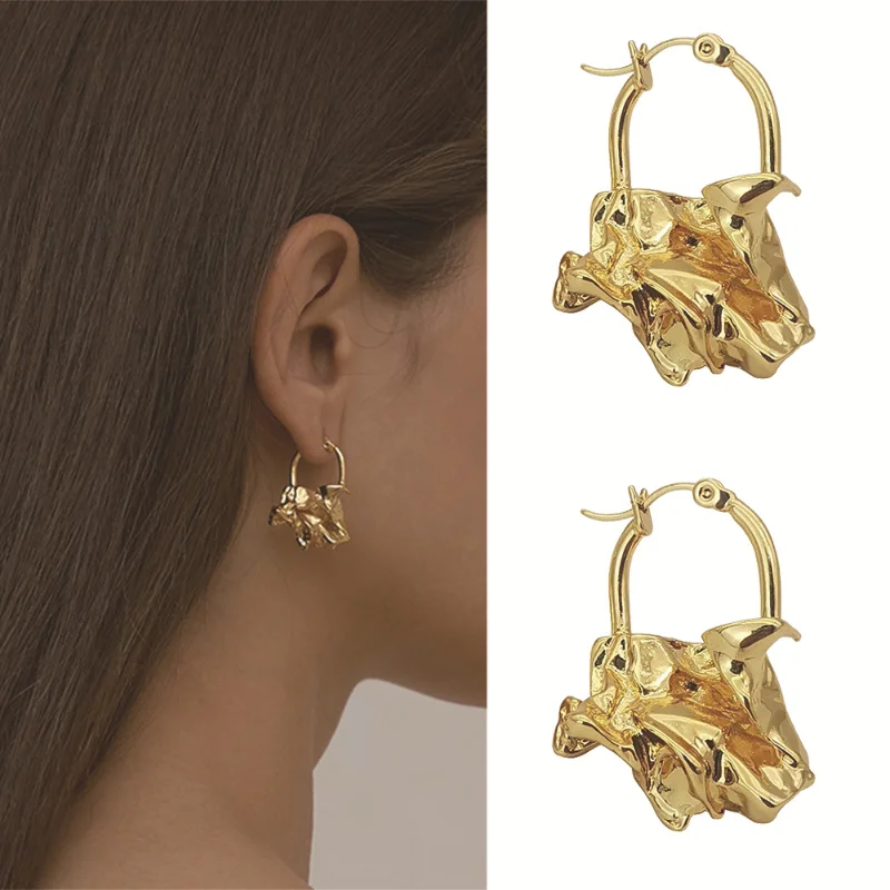 

Timeless Wonder Brass Geo Lava Hoop Earrings for Women Designer Jewelry Statement Punk Cocktail Gothic Ins Top Runway Rare 6466