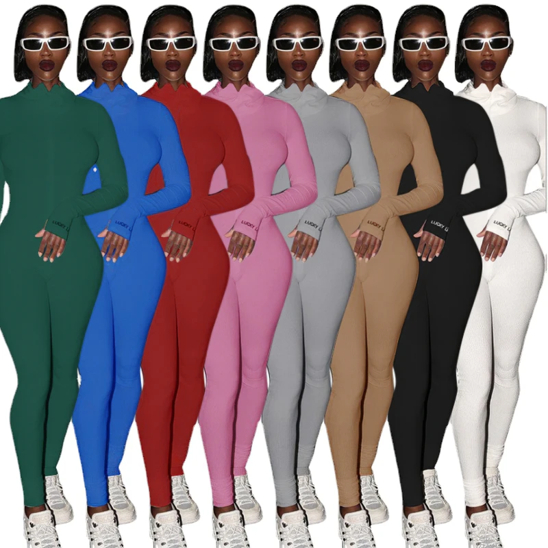 

Sexy Bodycon Lucky Label Jumpsuit Streetwear White Knitted Women Overall Long Sleeve Skinny Rompers Womens Jumpsuit Female