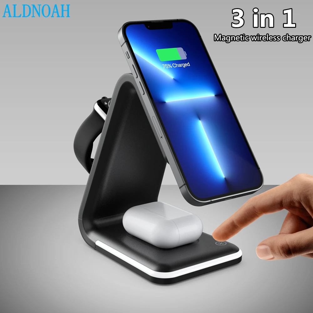 Магнитная 3 в 1 Подставка для беспроводного зарядного устройства для iPhone 13 12 Pro Max AirPods 3 настольные Складные Часы для зарядки iWatch 7 6