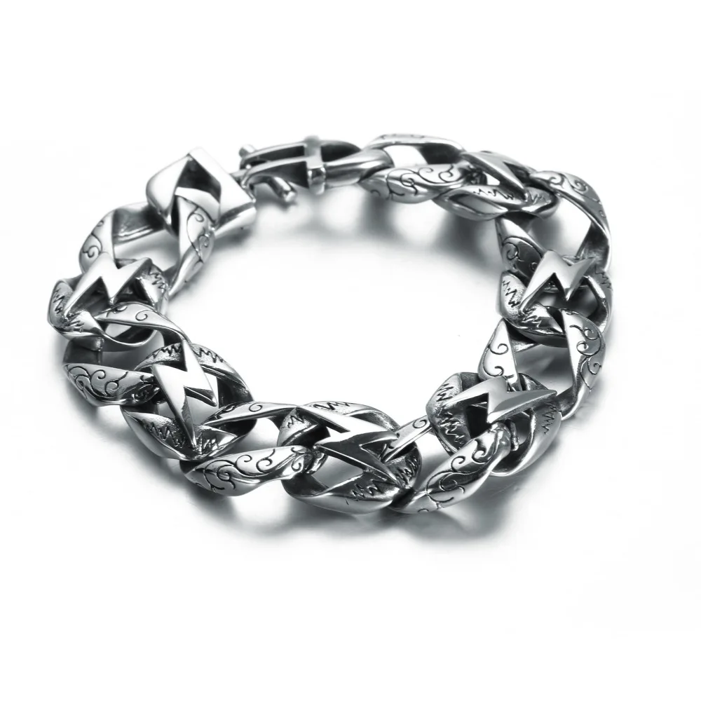 

Vintage Silver Stainless Steel Men's Cuban Link Chain Bracelet 17mm