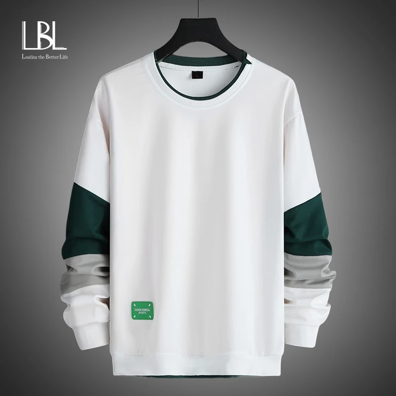 

2023 Харадзюку свитшоты для мужчин с О-образным вырезом лоскутные рукава Пуловер Весна Осень Хип Хоп спортивная мужская Толстовка спортивный костюм топы