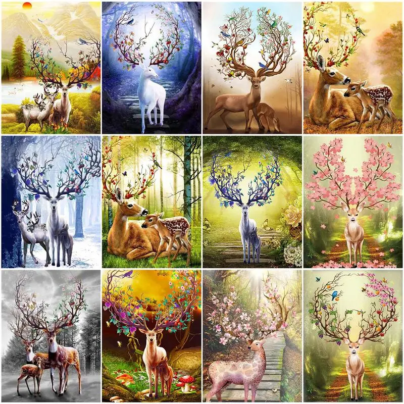 

CHENISTORY Paint By Numbers Beautiful Elk Scenery Drawing On Canvas Gift Pictures By Numbers Kits Handpainted Artwork
