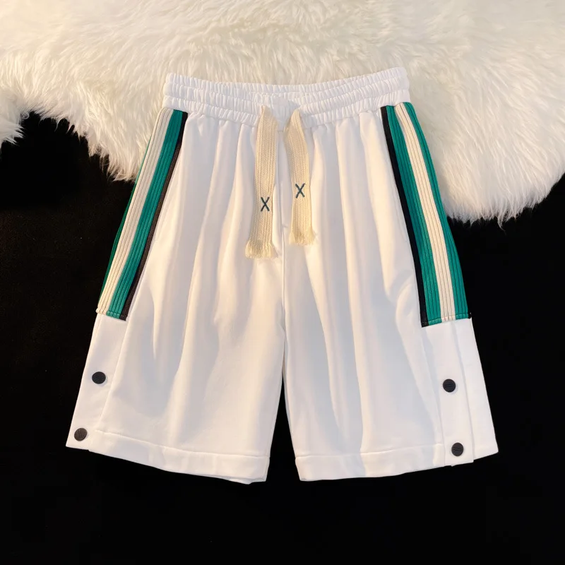 

Summer Japanese youth trend sports shorts Korean version cotton drawstring pure white beach casual 5-point pants men