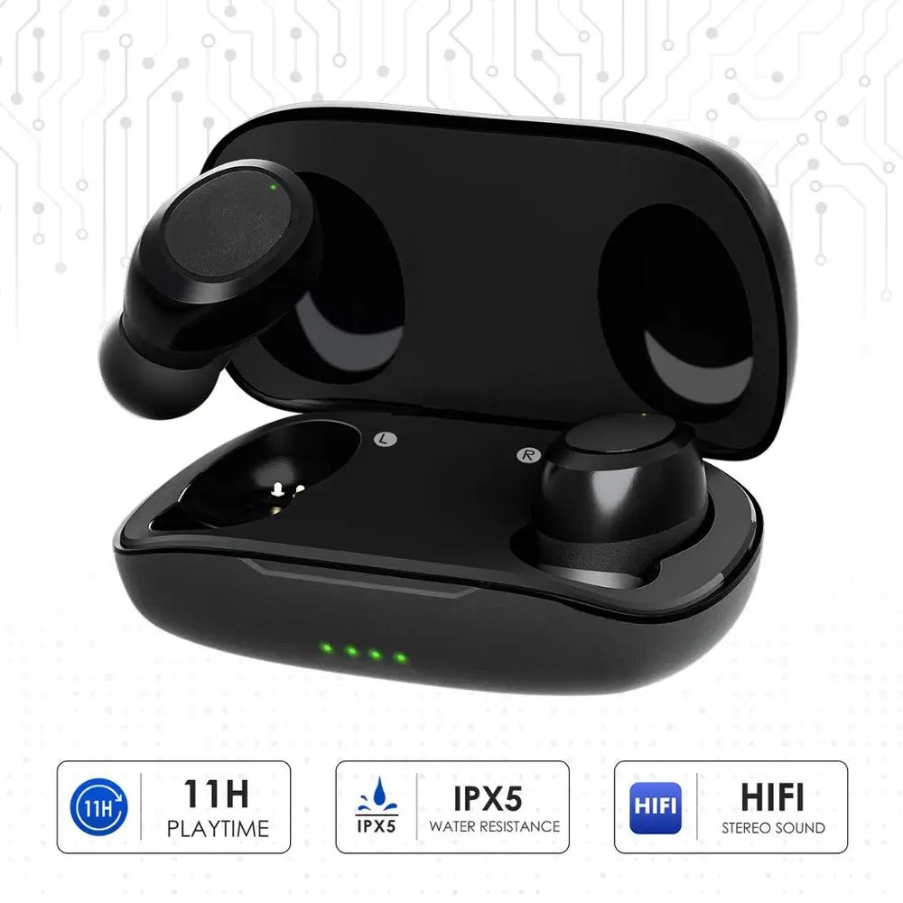 

Bluetooth 5.0 True Wireless Earbuds IPX5 Water-Resistant Built-in Mic Sport Earphones Portable HiFi Stereo with Charging case