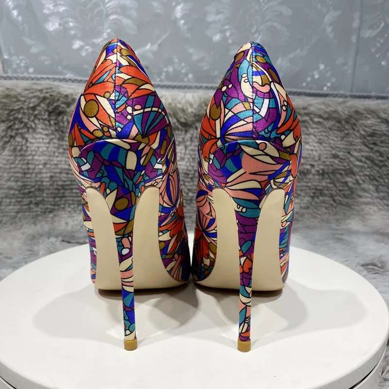 Фото Heelgoo пикантные женские элегантные туфли-лодочки на высоком каблуке-шпильке с ярким художественным принтом и острым носком, модельные туфли на тонком каблуке №3
