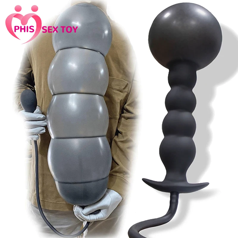 IPHISI Expansion Inflatable Dildo Prostate Massage Anal Plug Dildo Pump with 5 Beads Silicone Huge Butt Plug Ass Dilator Anal