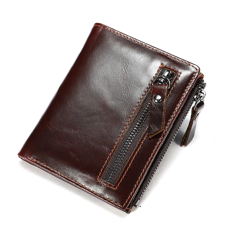 

Genuine Cowhide Fur Retro Men's Wallet Top Layer Cowhide Short Style Wallet Credit Transportation Card Bag