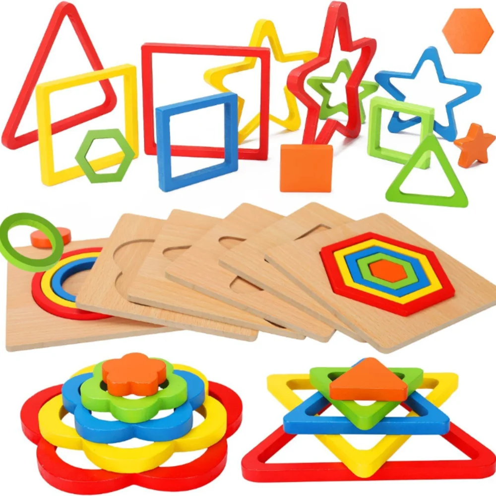

Wooden Geometric Shapes Montessori Puzzle Toys Sorting Math Shape Preschool Early Learning Educational Toys for Children Gifts