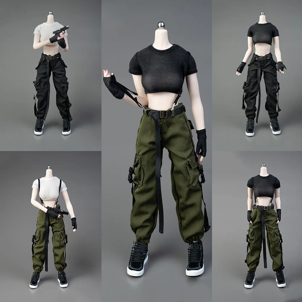 

Ice Toys Ic1005 1/6 Female Soldier Joggers Casual Sports Cargo Pants White Crop Shirt Black Shoes For 12" Action Figure Body
