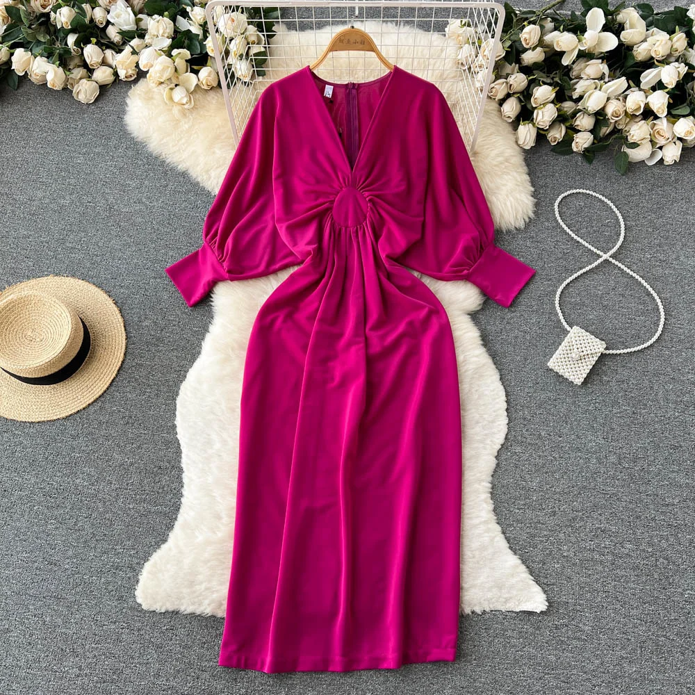 

Женское платье с цветочным принтом, V-образным вырезом и рукавом «летучая мышь»