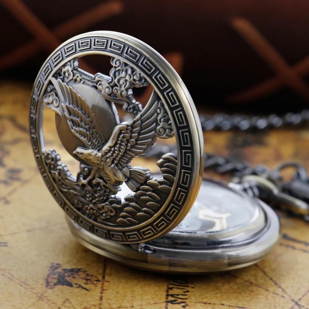 Antique Eagle Spreading Wings Hollow Steampunk Mechanical Pocket Watch Vintage Gentleman Analog Signal Clock Women Jewelry Gift